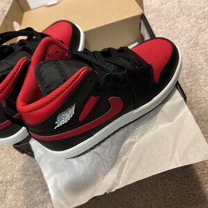 Jordan Kids Black and Red Mid 1
